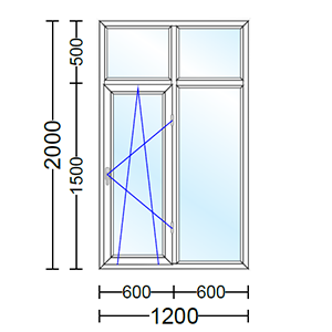 قیمت پنجره دو جداره‌ آلومینیوم دو لنگه با یک لنگه بازشو و دو حالته