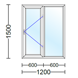 قیمت پنجره دو جداره‌ آلومینیوم دو لنگه با یک لنگه بازشو و تک حالته