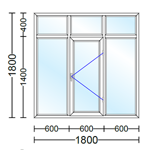 قیمت پنجره دو جداره‌ آلومینیوم سه لنگه با یک لنگه بازشو و تک حالته